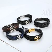 Clásico Estilo Simple Estilo Romano Color Sólido Acero Inoxidable Cuero Sintético Hecho A Mano Hombres Pulsera main image 4