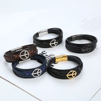 Classical Simple Style Roman Style Solid Color Stainless Steel Pu Leather Handmade Men's Bracelets main image 4