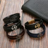 Classical Simple Style Roman Style Solid Color Stainless Steel Pu Leather Handmade Men's Bracelets main image 2