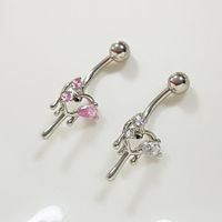 Lady Classic Style Shiny Heart Shape Stainless Steel Titanium Copper Epoxy Plating Inlay Zircon White Gold Plated Gold Plated Silver Plated Belly Ring main image 7