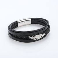 Hip-hop Rock Leaves Stainless Steel Pu Leather Handmade Men's Bracelets sku image 1