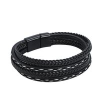Simple Style Solid Color Pu Leather Alloy Handmade Men's Bracelets main image 5