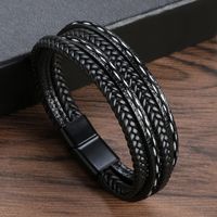 Simple Style Solid Color Pu Leather Alloy Handmade Men's Bracelets main image 2