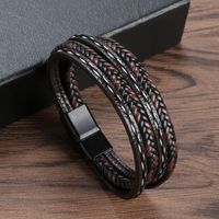 Simple Style Solid Color Pu Leather Alloy Handmade Men's Bracelets main image 4