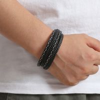 Simple Style Solid Color Pu Leather Alloy Handmade Men's Bracelets main image 3