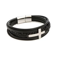 Hip Hop Einfacher Stil Römischer Stil Kreuzen Rostfreier Stahl Pu-leder Männer Armbänder main image 3