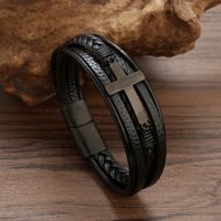 Hip Hop Einfacher Stil Römischer Stil Kreuzen Rostfreier Stahl Pu-leder Männer Armbänder main image 4