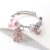 Fashion Bear Heart Shape Flower Titanium Steel Plating Rhinestones Bangle sku image 2