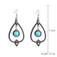 1 Pair Bohemian Water Droplets Heart Shape Flower Hollow Out Inlay Alloy Turquoise Drop Earrings sku image 3