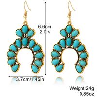 1 Pair Bohemian Water Droplets Heart Shape Flower Hollow Out Inlay Alloy Turquoise Drop Earrings sku image 5
