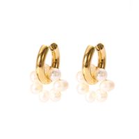 1 Pair French Style British Style Round Plating 201 Stainless Steel Freshwater Pearl 18K Gold Plated Earrings main image 3