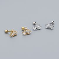 1 Pair Simple Style Crown Inlay Sterling Silver Zircon Ear Studs main image 1