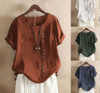 Women's T-shirt Short Sleeve T-shirts Button Casual Vintage Style Solid Color main image 1