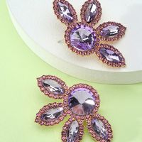 1 Paire Glamour Fleur Incruster Alliage Strass Verre Boucles D'oreilles main image 11