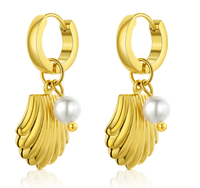 1 Pair Cute Simple Style Classic Style Scallop Plating Stainless Steel Artificial Pearl Titanium Steel Gold Plated Drop Earrings sku image 1