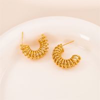 1 Pair Retro Simple Style C Shape Solid Color Plating Stainless Steel 18K Gold Plated Ear Studs main image 4