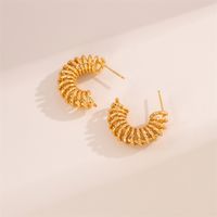 1 Pair Retro Simple Style C Shape Solid Color Plating Stainless Steel 18K Gold Plated Ear Studs main image 3