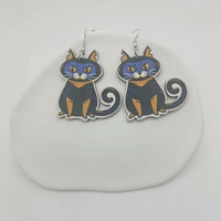 1 Pair Funny Cat Printing Wood Ear Studs main image 5