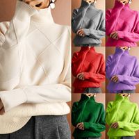 Women's Sweater Long Sleeve Sweaters & Cardigans Casual Solid Color Argyle main image 5