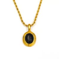 Retro Simple Style Oval Titanium Steel Plating Inlay Agate Pendant Necklace main image 3