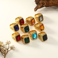 Retro Square Titanium Steel Plating Inlay Artificial Gemstones Rings main image 6