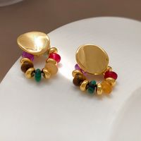1 Pair Classical Round Patchwork Copper Earrings sku image 1