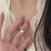 Simple Style Korean Style Geometric Sterling Silver Pearl Pendant Necklace In Bulk main image 2