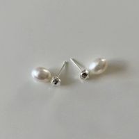 1 Pair Ig Style Korean Style Geometric Plating Freshwater Pearl Sterling Silver Ear Studs sku image 1