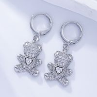 1 Pair Cartoon Style Cute Bear Heart Shape Inlay Copper Zircon Drop Earrings main image 5