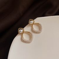 1 Pair Simple Style Round Inlay Alloy Pearl Zircon Drop Earrings sku image 39