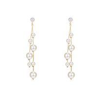 1 Pair Simple Style Round Inlay Alloy Pearl Zircon Drop Earrings main image 3