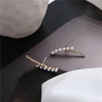 1 Pair Simple Style Round Inlay Alloy Pearl Zircon Drop Earrings sku image 13