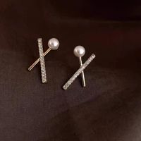 1 Pair Simple Style Round Inlay Alloy Pearl Zircon Drop Earrings sku image 6