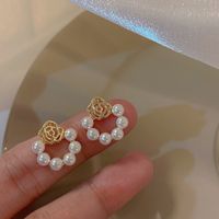 1 Pair Simple Style Round Inlay Alloy Pearl Zircon Drop Earrings sku image 3