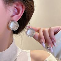 1 Pair Simple Style Round Inlay Alloy Pearl Zircon Drop Earrings sku image 34