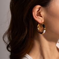 1 Pair Elegant Geometric Enamel Plating Stainless Steel 18k Gold Plated Earrings main image 4