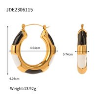 1 Par Elegante Geométrico Esmalte Enchapado Acero Inoxidable Chapado En Oro De 18 Quilates. Aretes sku image 1