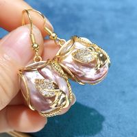 Elegant Irregulär Blatt Süßwasserperle Kupfer Vergoldet Ringe Ohrringe Halskette In Masse sku image 3