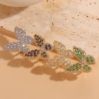 Elegant Classic Style Butterfly Copper Asymmetrical Plating Inlay Zircon 14k Gold Plated Open Rings main image 1