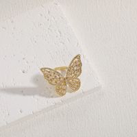 Elegant Klassischer Stil Schmetterling Kupfer Asymmetrisch Überzug Inlay Zirkon 14 Karat Vergoldet Offener Ring main image 7