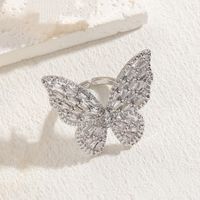 Elegant Classic Style Butterfly Copper Asymmetrical Plating Inlay Zircon 14k Gold Plated Open Rings sku image 1