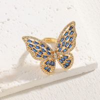Elegant Classic Style Butterfly Copper Asymmetrical Plating Inlay Zircon 14k Gold Plated Open Rings sku image 3