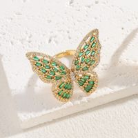 Elegant Classic Style Butterfly Copper Asymmetrical Plating Inlay Zircon 14k Gold Plated Open Rings sku image 4