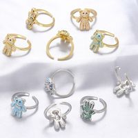 Elegant Bear Copper Plating Inlay Zircon 18k Gold Plated Open Rings main image 1