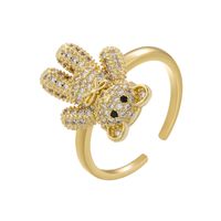 Elegant Bear Copper Plating Inlay Zircon 18k Gold Plated Open Rings main image 3