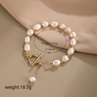 Elegant Luxurious Round Freshwater Pearl Copper Toggle Bracelets sku image 1