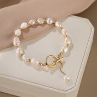 Elegant Luxurious Round Freshwater Pearl Copper Toggle Bracelets main image 3