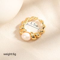Elegant Simple Style Spiral Stripe Freshwater Pearl Copper Open Rings main image 5