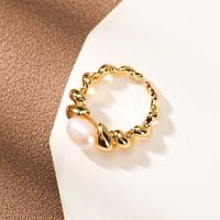 Elegant Simple Style Spiral Stripe Freshwater Pearl Copper Open Rings main image 3