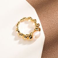 Elegant Simple Style Spiral Stripe Freshwater Pearl Copper Open Rings main image 1